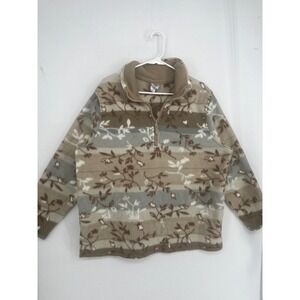 Just My Size Fleece Pullover Womens 38/40 Tan Gray Striped Floral 1/4 Zip Top